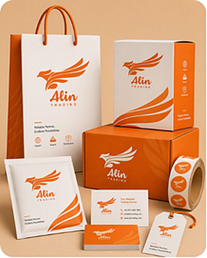 Alin Trading stationery: paper bag, boxes, business cards, stickers and hangtag